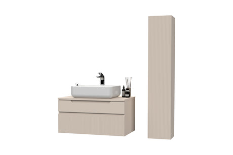 Lesley 1 Door Cashmere Tall Wall Mounted Bathroom Cabinet - FurniComp