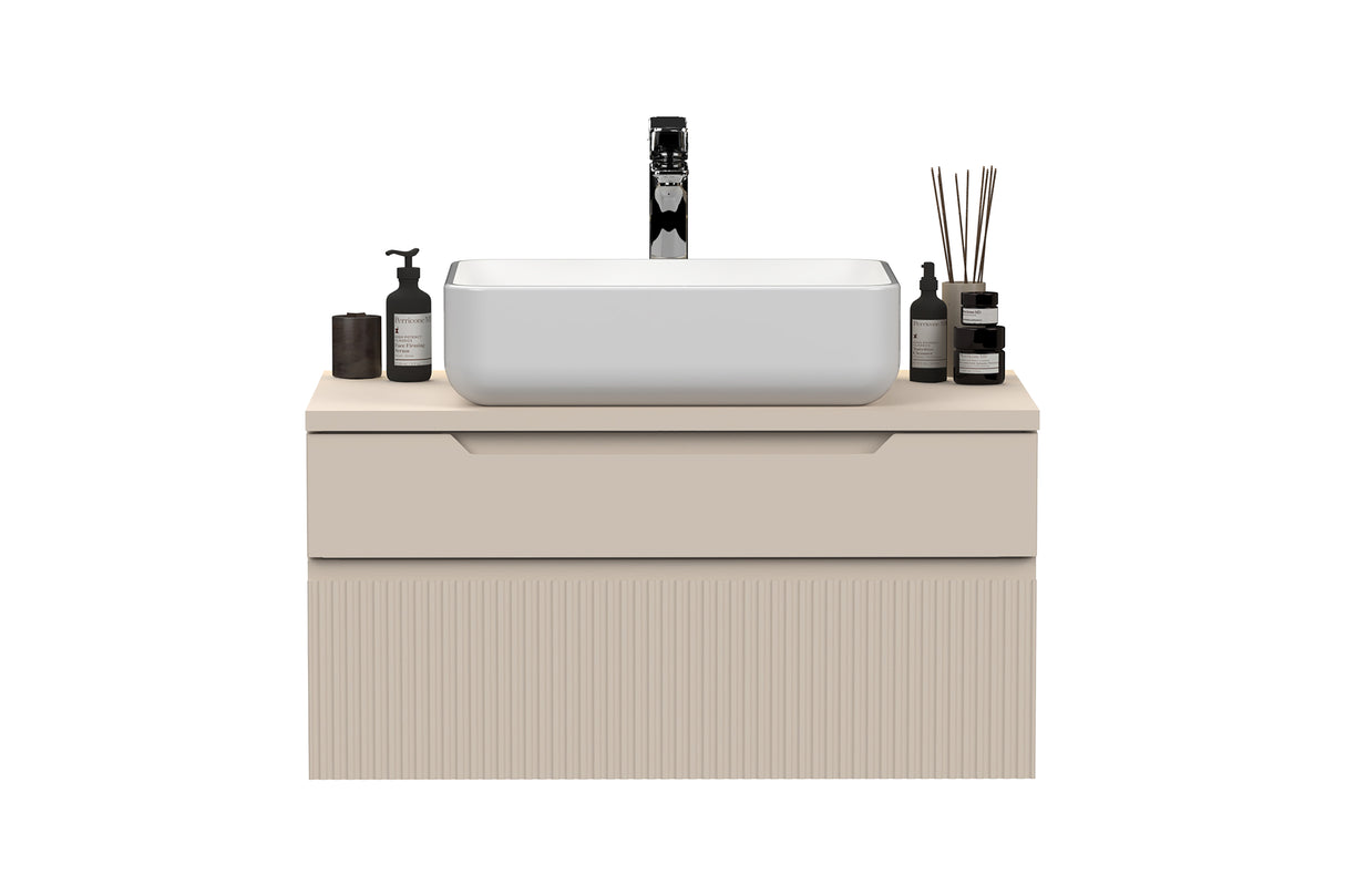 Lesley Cashmere 2 Drawer 800mm Wall Mounted Vanity Unit with Basin - FurniComp