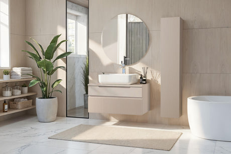Lesley 1 Door Cashmere Tall Wall Mounted Bathroom Cabinet - FurniComp