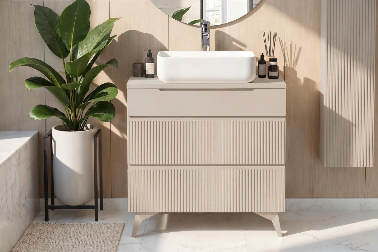 Lesley Cashmere 3 Drawer 800mm Free Standing Vanity Unit with Basin - FurniComp