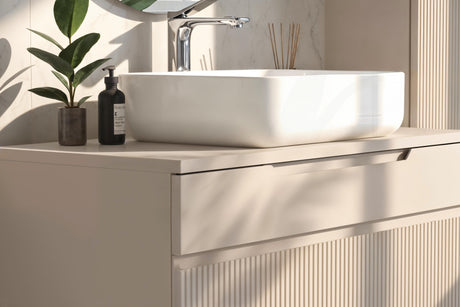 Lesley Cashmere 2 Drawer 1000mm Wall Mounted Vanity Unit with Basin - FurniComp