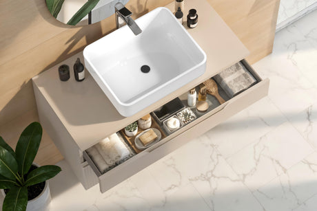 Lesley Cashmere 2 Drawer 800mm Wall Mounted Vanity Unit with Basin - FurniComp