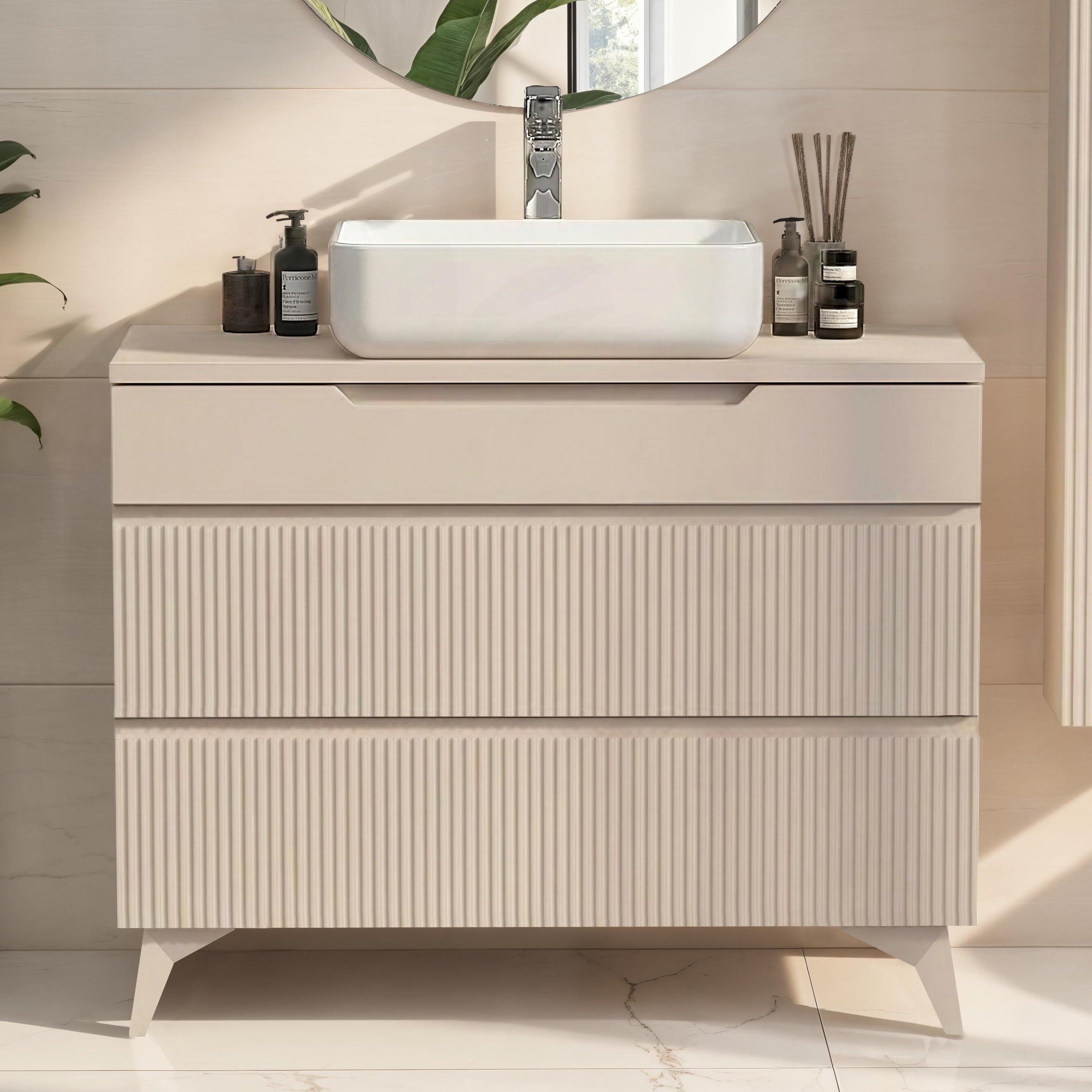 Lesley Cashmere 3 Drawer 1000mm Free Standing Vanity Unit with Basin - FurniComp