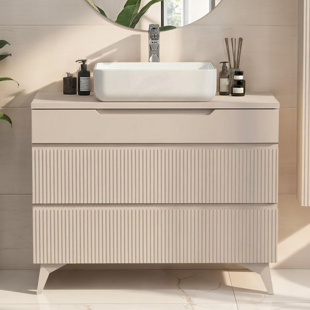 Lesley Cashmere 3 Drawer 1000mm Free Standing Vanity Unit with Basin - FurniComp