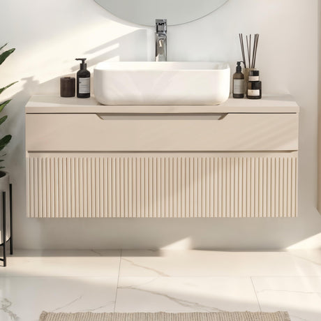 Lesley Cashmere 2 Drawer 1000mm Wall Mounted Vanity Unit with Basin - FurniComp