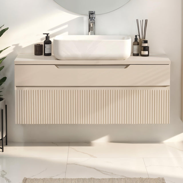 Lesley Cashmere 2 Drawer 1000mm Wall Mounted Vanity Unit with Basin - FurniComp