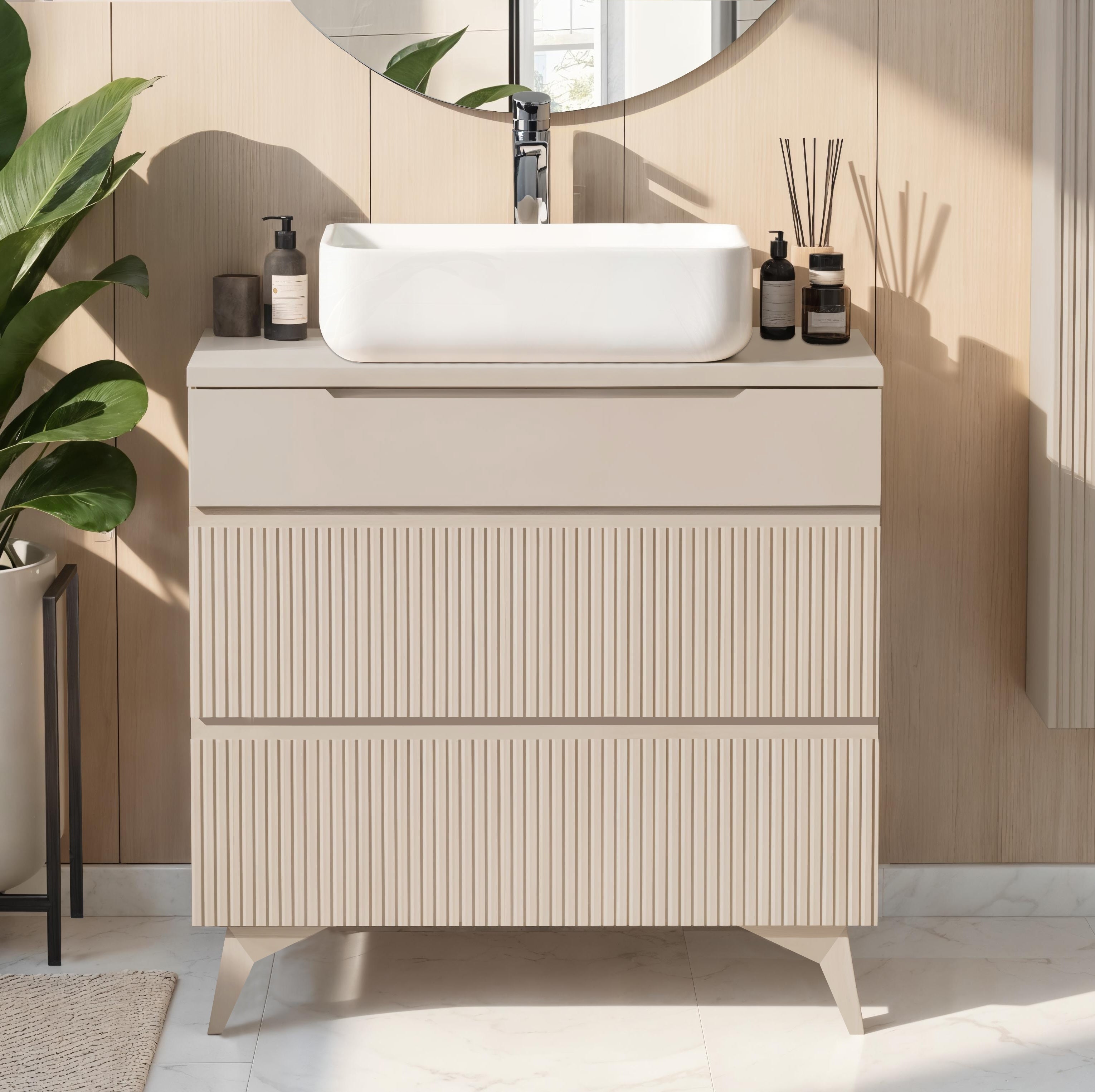 Lesley Cashmere 3 Drawer 800mm Free Standing Vanity Unit with Basin - FurniComp