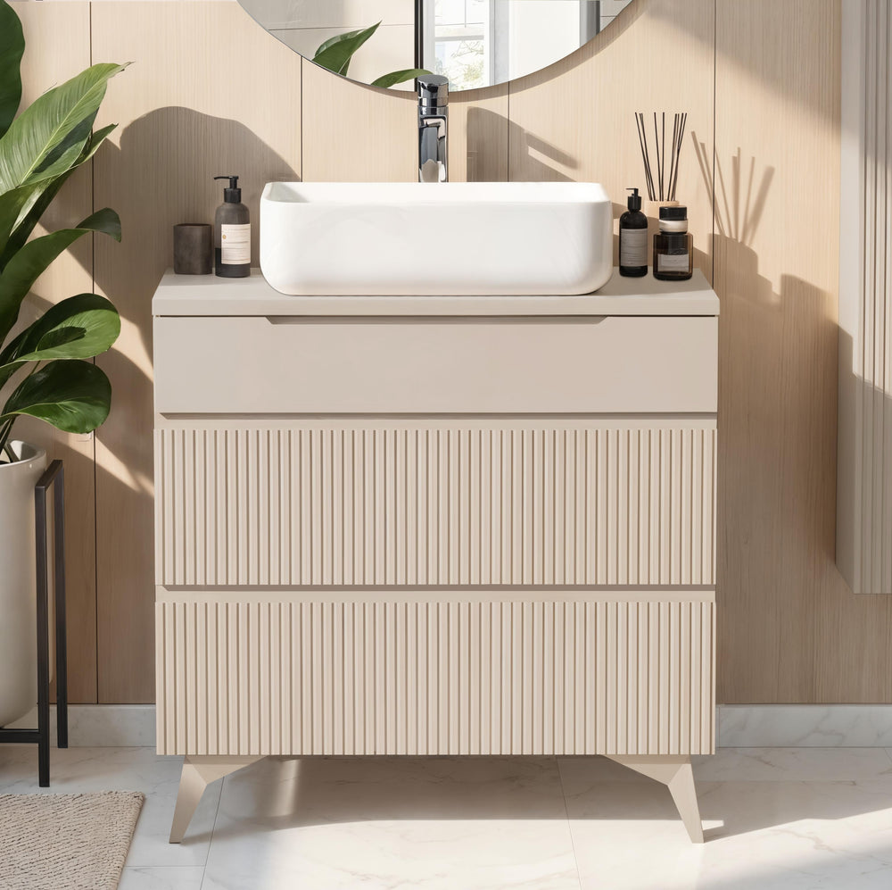 Lesley Cashmere 3 Drawer 800mm Free Standing Vanity Unit with Basin - FurniComp