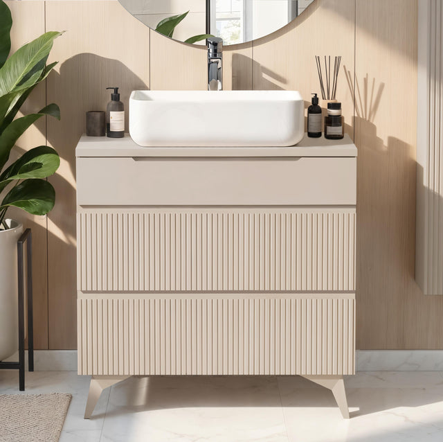 Lesley Cashmere 3 Drawer 800mm Free Standing Vanity Unit with Basin - FurniComp