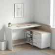 Lexi White and Oak 3 Drawer Corner Home Office Desk - FurniComp