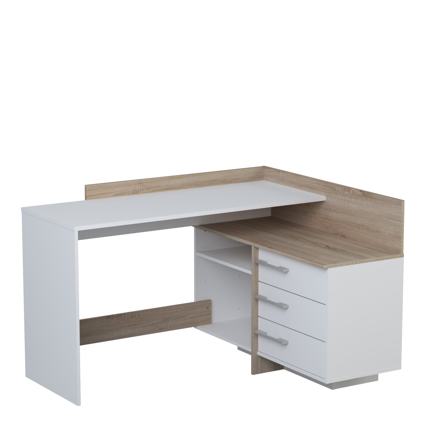 Lexi White and Oak 3 Drawer Corner Home Office Desk - FurniComp