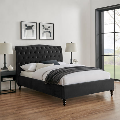 Lia Black Velvet Fabric Bed Frame - FurniComp