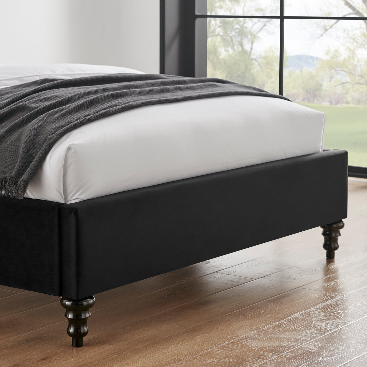 Lia Black Velvet Fabric Bed Frame - FurniComp