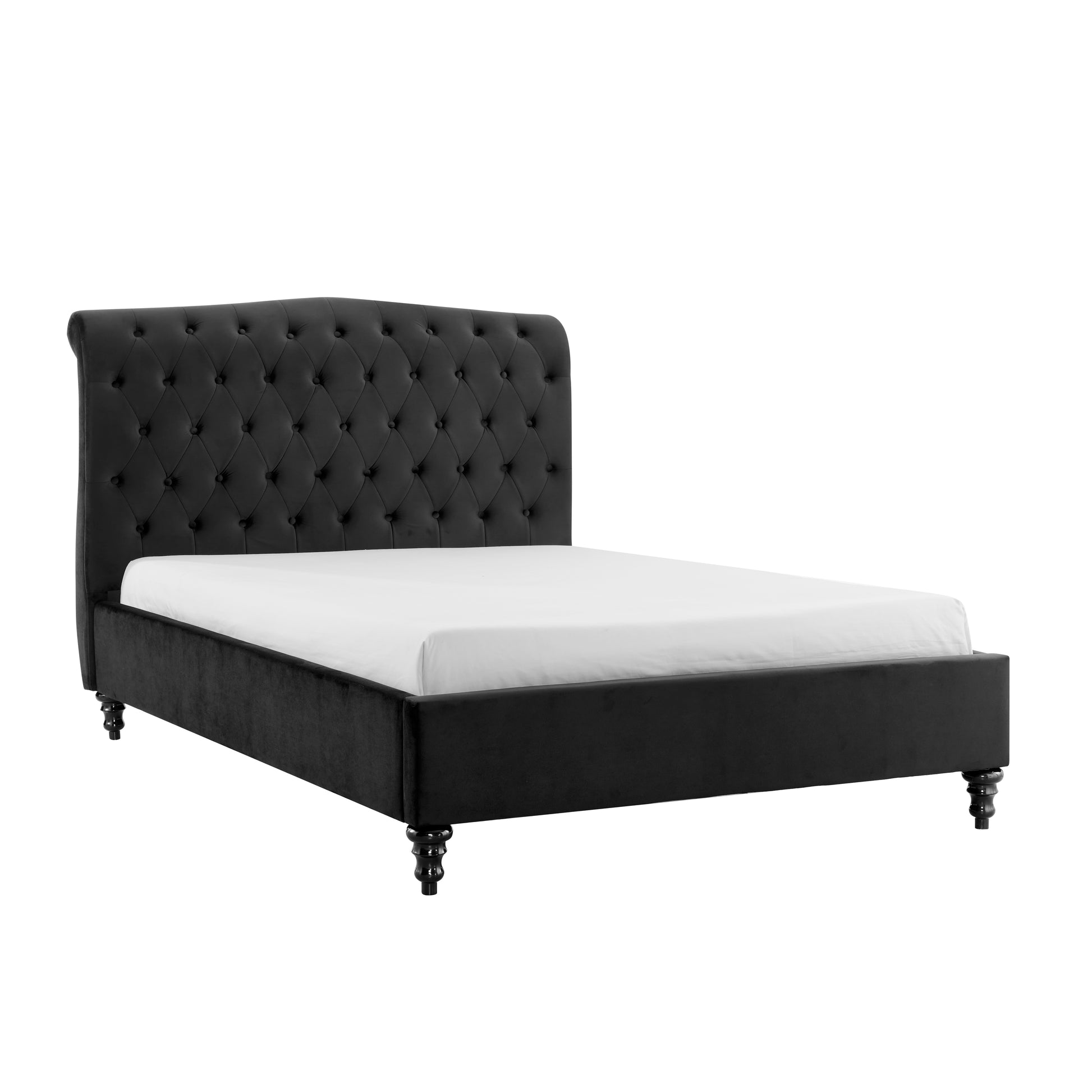 Lia Black Velvet Fabric Bed Frame - FurniComp