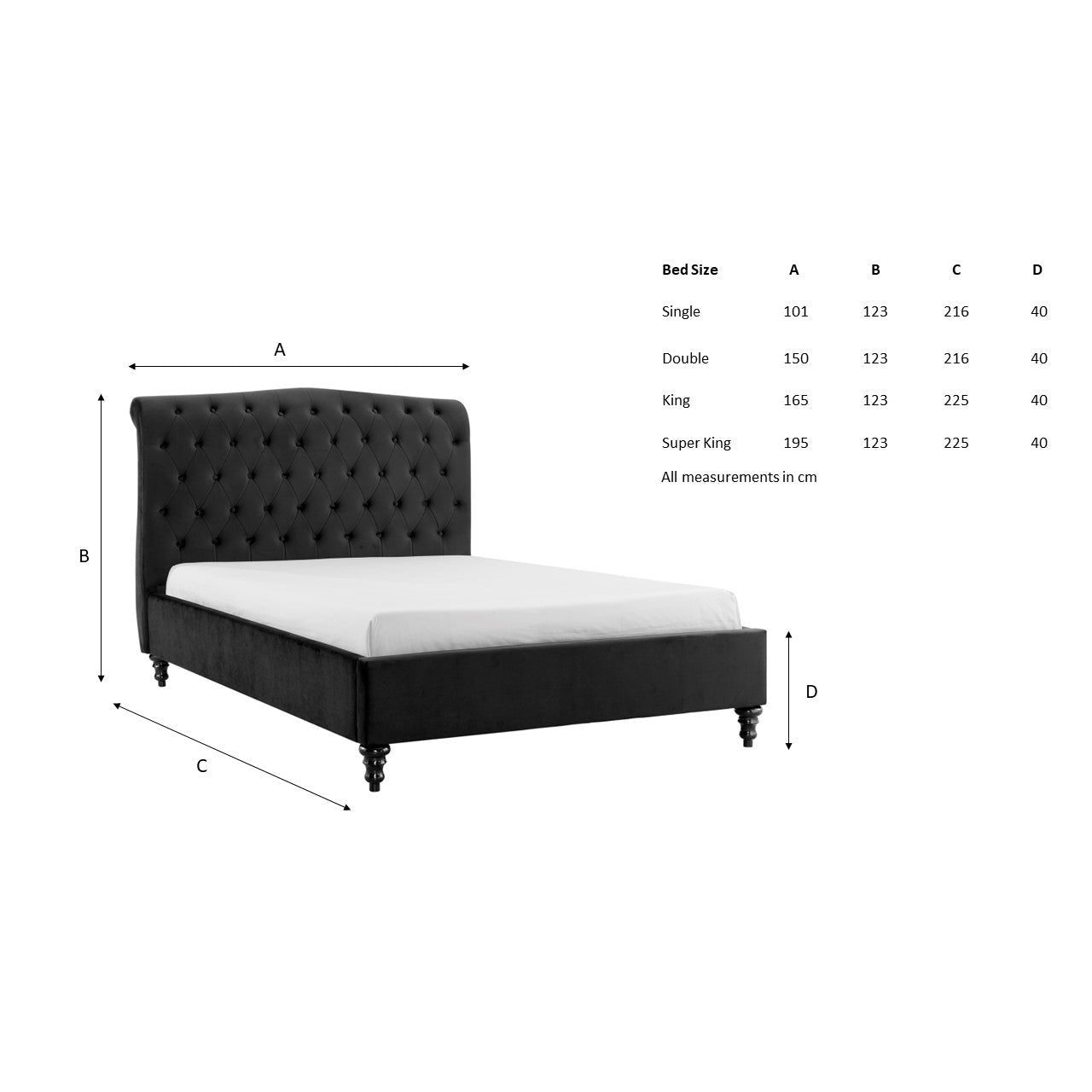 Lia Black Velvet Fabric Bed Frame - FurniComp