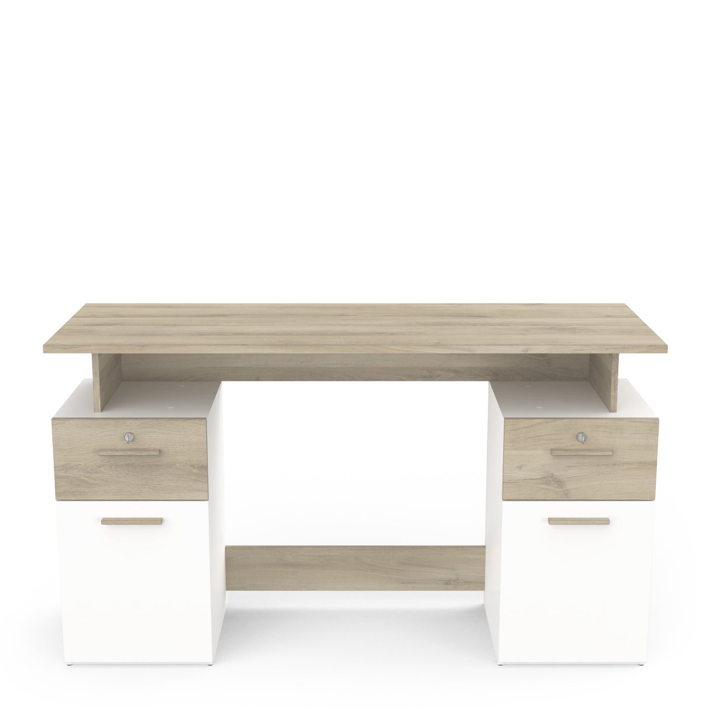 Corte Large White and Oak Office Desk with Hutch and Drawers - FurniComp