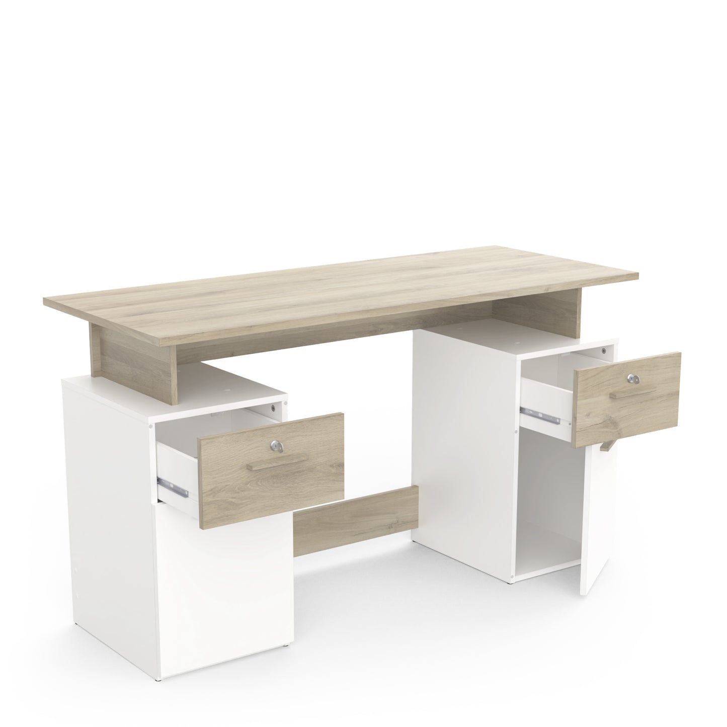 Corte Large White and Oak Office Desk with Hutch and Drawers - FurniComp