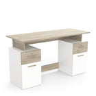 Corte Large White and Oak Office Desk with Hutch and Drawers - FurniComp