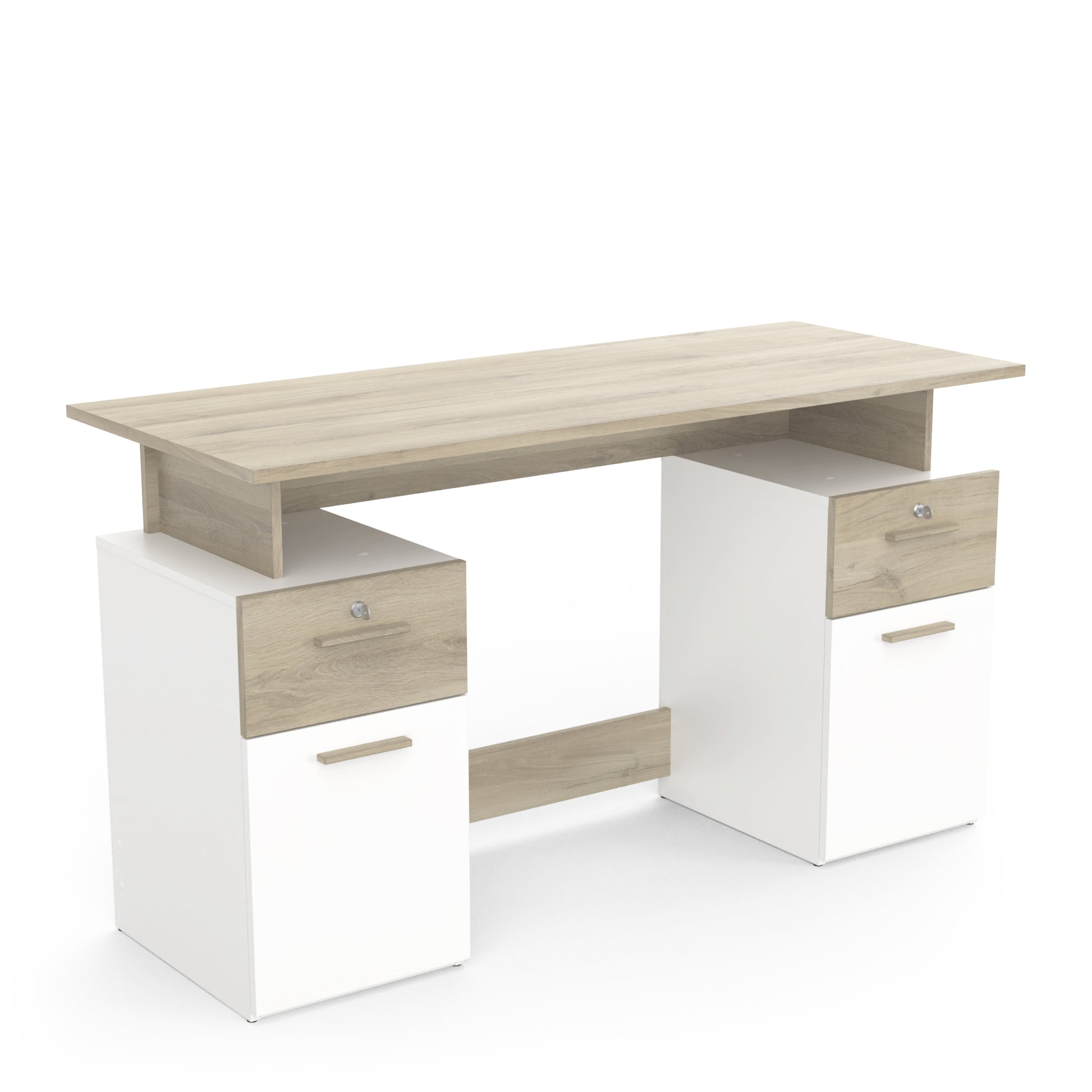 Corte Large White and Oak Office Desk with Hutch and Drawers - FurniComp