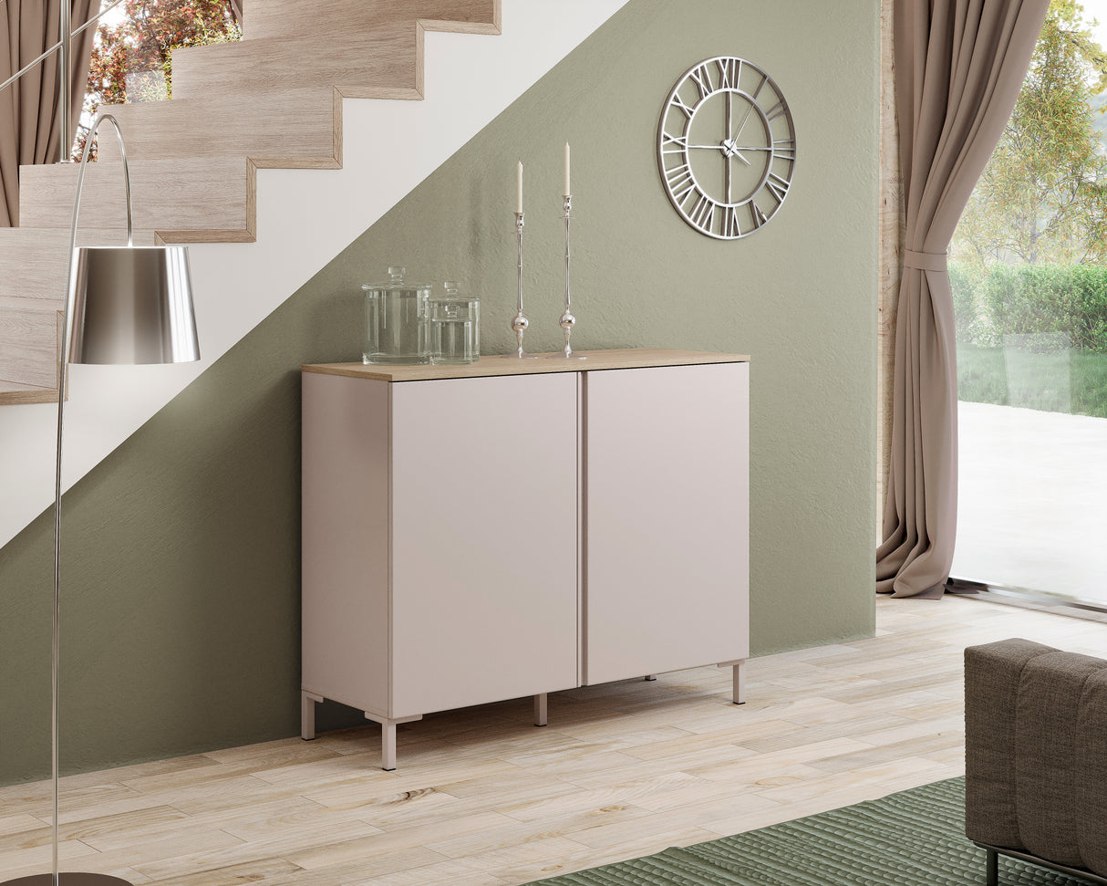Lisbon 2 Door 120cm Cashmere and Oak Sideboard - FurniComp