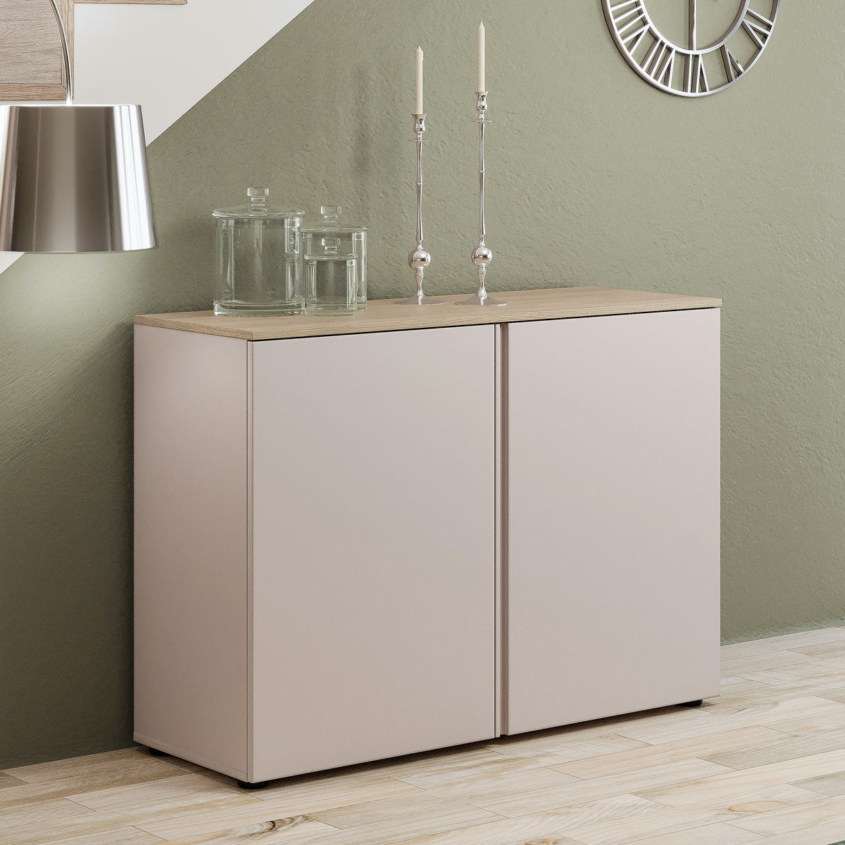 Lisbon 2 Door 120cm Cashmere and Oak Sideboard - FurniComp