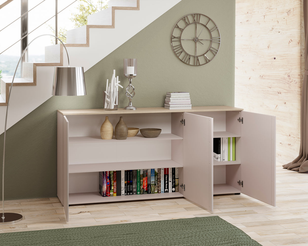 Lisbon 3 Door 180cm Cashmere and Oak Sideboard - FurniComp