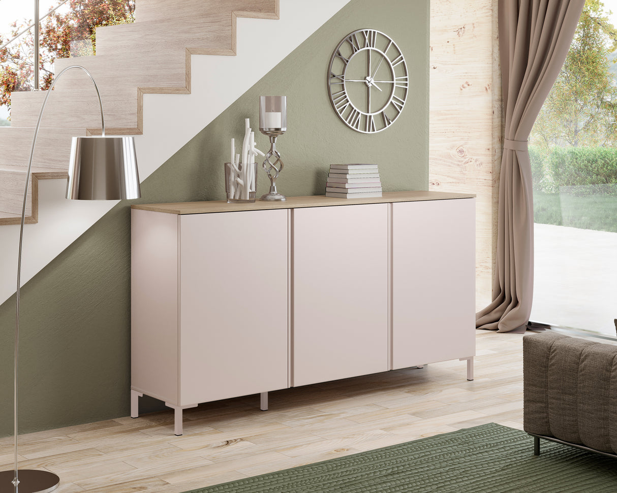 Lisbon 3 Door 180cm Cashmere and Oak Sideboard - FurniComp