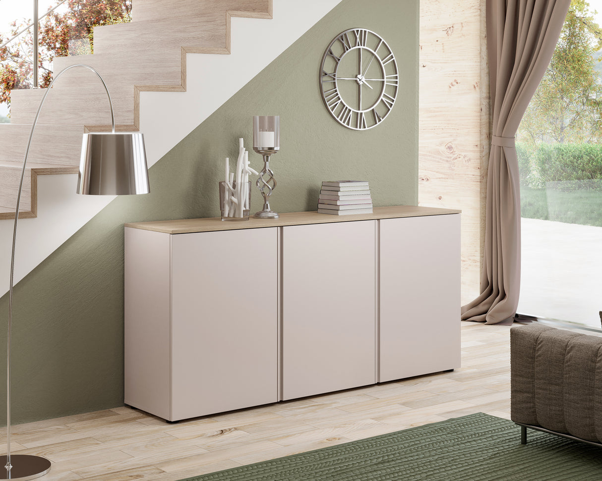 Lisbon 3 Door 180cm Cashmere and Oak Sideboard - FurniComp
