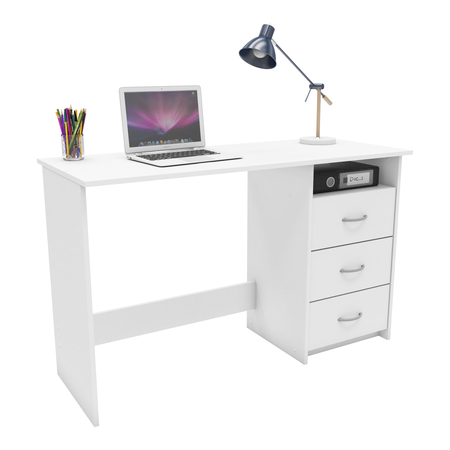 London White Office Study Desk with Drawers - FurniComp