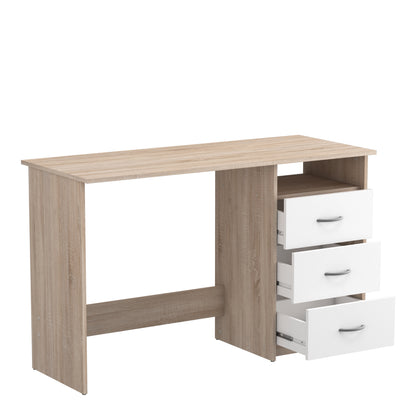 London White and Brushed Oak Office Study Desk with Drawers - FurniComp