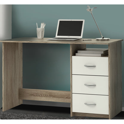 London White and Brushed Oak Office Study Desk with Drawers - FurniComp