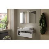 Lorenzo 110cm White Gloss & Concrete Grey Mirrored Bathroom Cabinet With LED Light - FurniComp