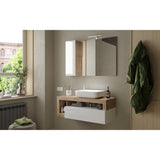 Lorenzo White Gloss & Cadiz Oak 1 Drawer 1100mm Wall Hung Vanity Unit with Basin - FurniComp