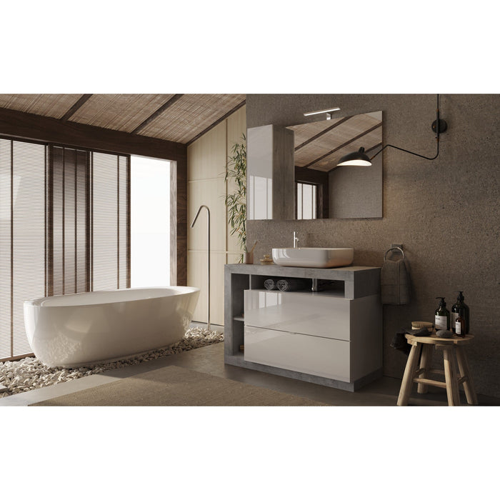 Lorenzo White Gloss & Concrete Grey 2 Drawer 1100mm Free Standing Vanity Unit with Basin - FurniComp
