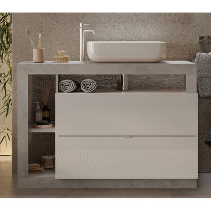 Lorenzo White Gloss & Concrete Grey 2 Drawer 1100mm Free Standing Vanity Unit with Basin - FurniComp