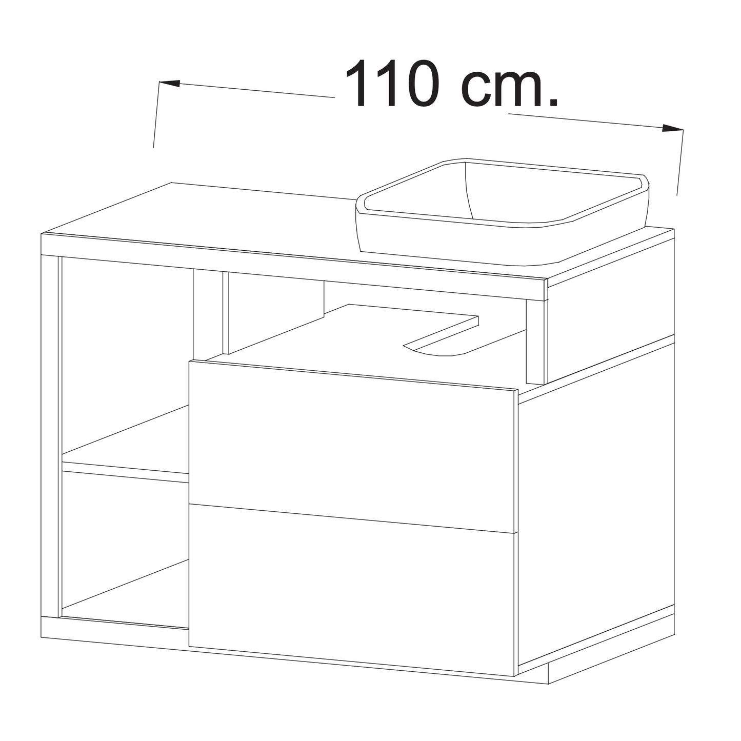 Lorenzo White Gloss & Concrete Grey 2 Drawer 1100mm Free Standing Vanity Unit with Basin - FurniComp