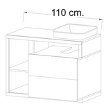 Lorenzo White Gloss & Cadiz Oak 2 Drawer 1100mm Free Standing Vanity Unit with Basin - FurniComp