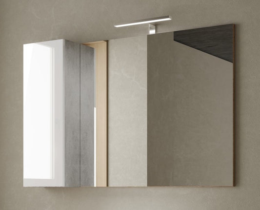 Lorenzo 110cm White Gloss & Concrete Grey Mirrored Bathroom Cabinet With LED Light - FurniComp