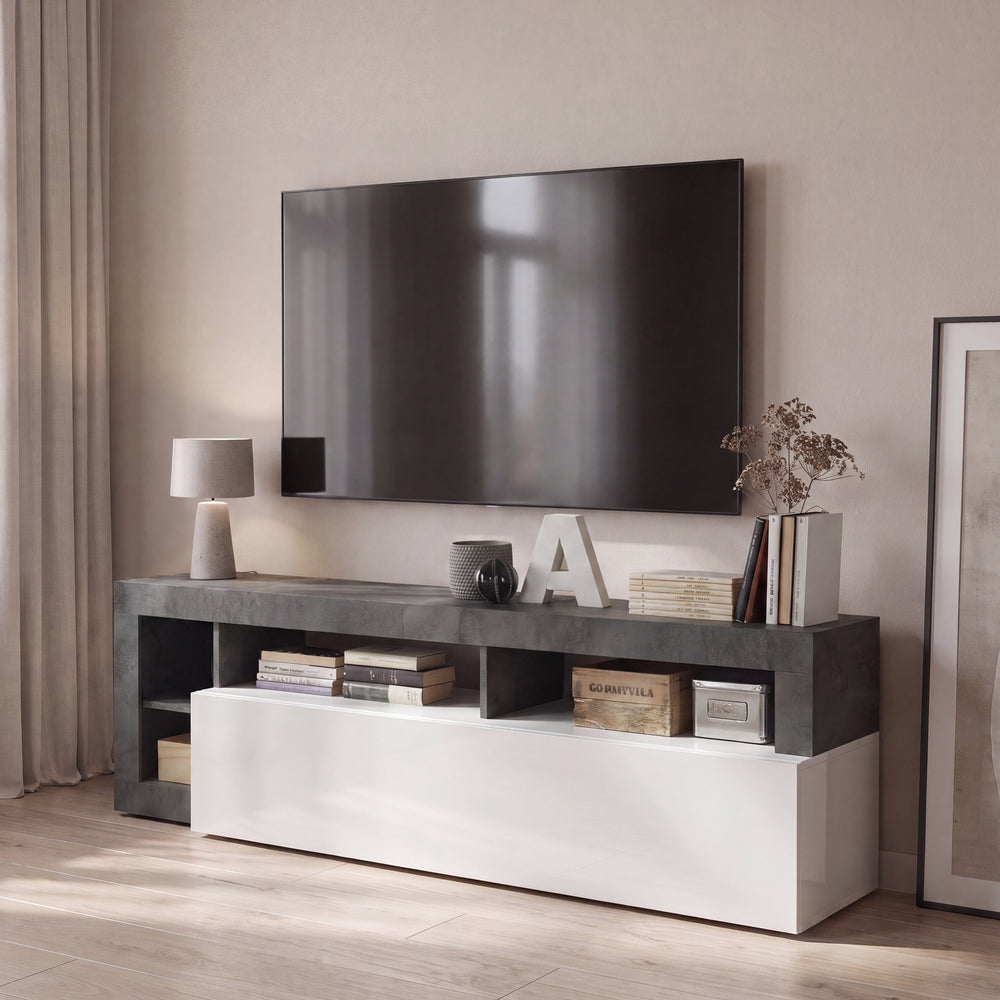 Lorenzo 184cm White Gloss and Anthracite TV Unit - FurniComp