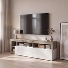 Lorenzo 184cm White Gloss and Natural Oak TV Unit - FurniComp