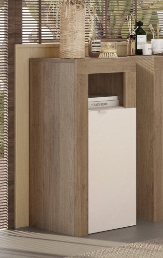 Lorenzo 1 Door Cashmere and Mercure Oak Small Bathroom Storage Cabinet - FurniComp