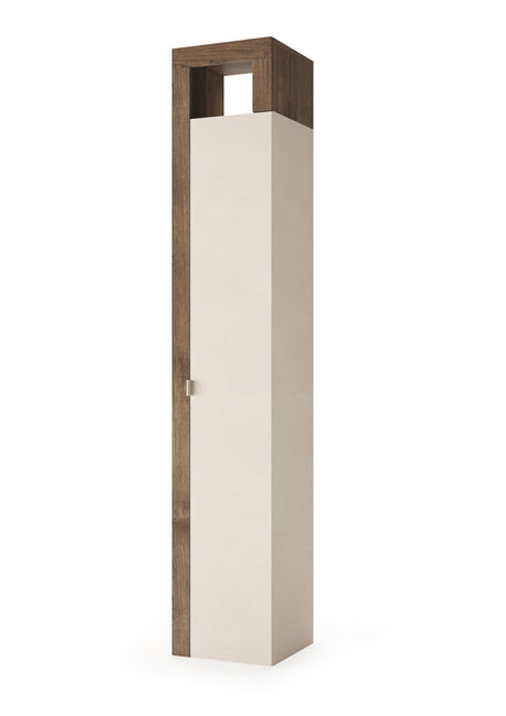 Lorenzo 1 Door Cashmere and Mercure Oak Tall Bathroom Storage Cupboard - FurniComp