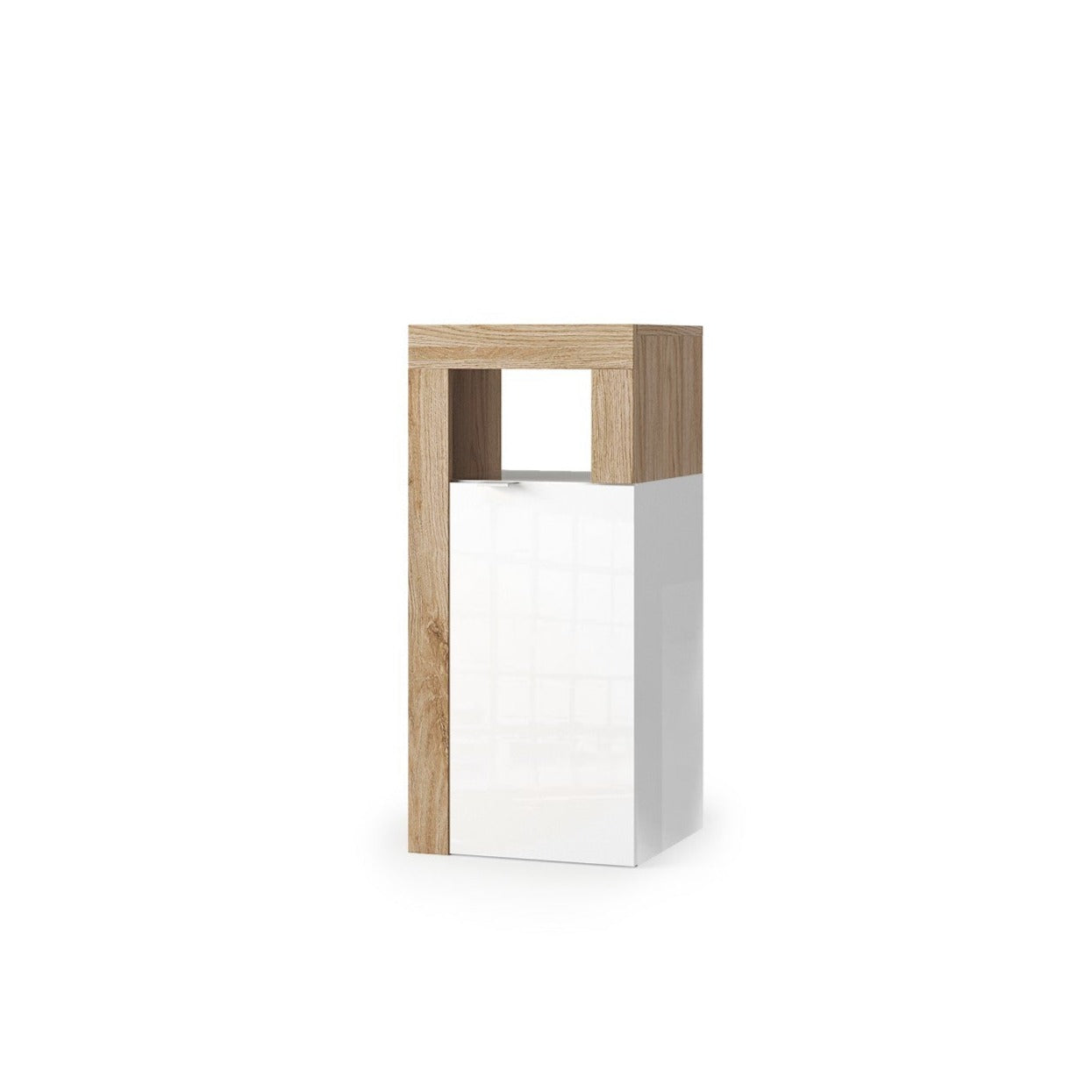 Lorenzo 1 Door White Gloss and Cadiz Oak Small Bathroom Storage Cabinet - FurniComp