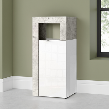 Lorenzo 1 Door White Gloss and Concrete Grey Small Bathroom Storage Cabinet - FurniComp