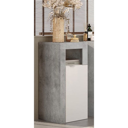 Lorenzo 1 Door White Gloss and Concrete Grey Small Bathroom Storage Cabinet - FurniComp