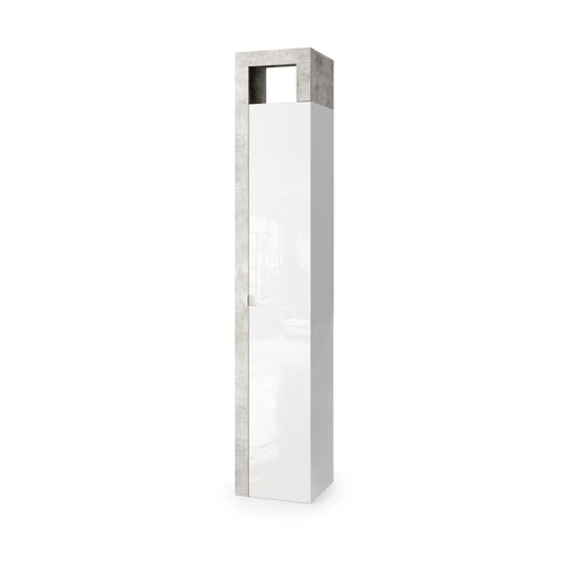 Lorenzo 1 Door White Gloss and Concrete Grey Tall Bathroom Storage Cupboard - FurniComp