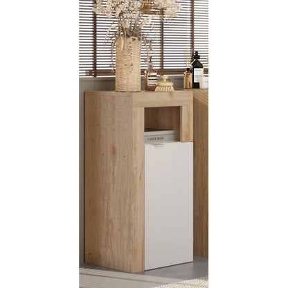 Lorenzo 1 Door White Gloss and Cadiz Oak Small Bathroom Storage Cabinet - FurniComp