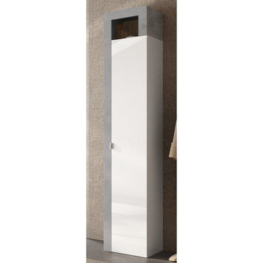 Lorenzo 1 Door White Gloss and Concrete Grey Tall Bathroom Storage Cupboard - FurniComp