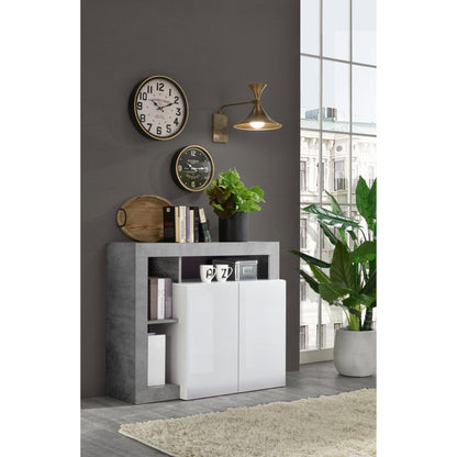 Lorenzo 2 Door White Gloss and Concrete Grey Sideboard - FurniComp