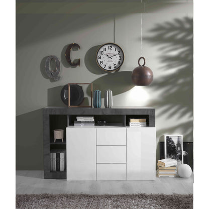 Lorenzo 2 Door 3 Drawer White Gloss and Anthracite Sideboard - FurniComp